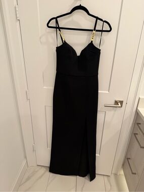 Rebecca Vallance Woman Black Piero Chain-Strap Column Gown Dress Sz 4
